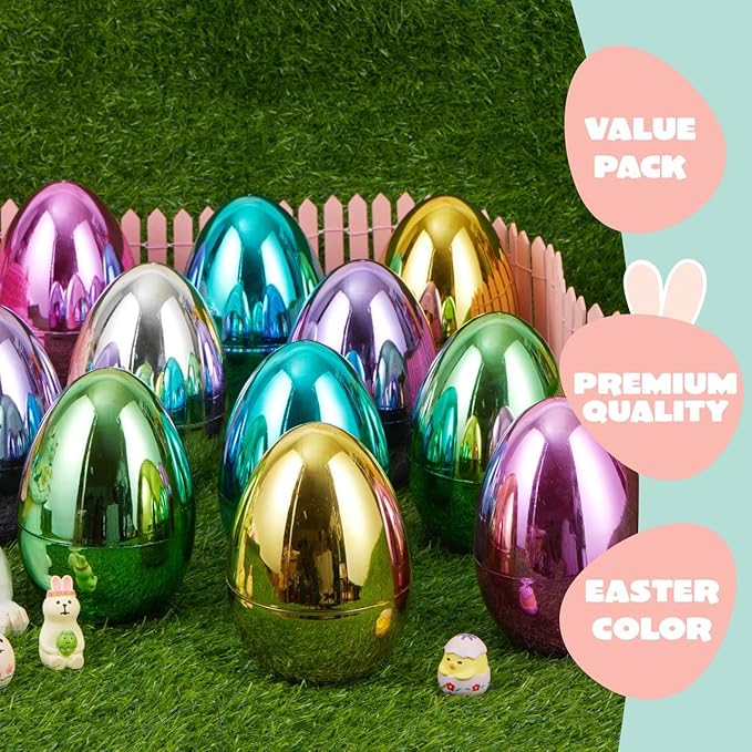 JOYIN 6 Pcs Large Metallic Easter Eggs, 6 Inches Colorful Jumbo Plastic Eggs Fillable for Easter Themed Hunt Basket Stuffers Fillers Filling Treats Party Favor Classroom Prize Supplies