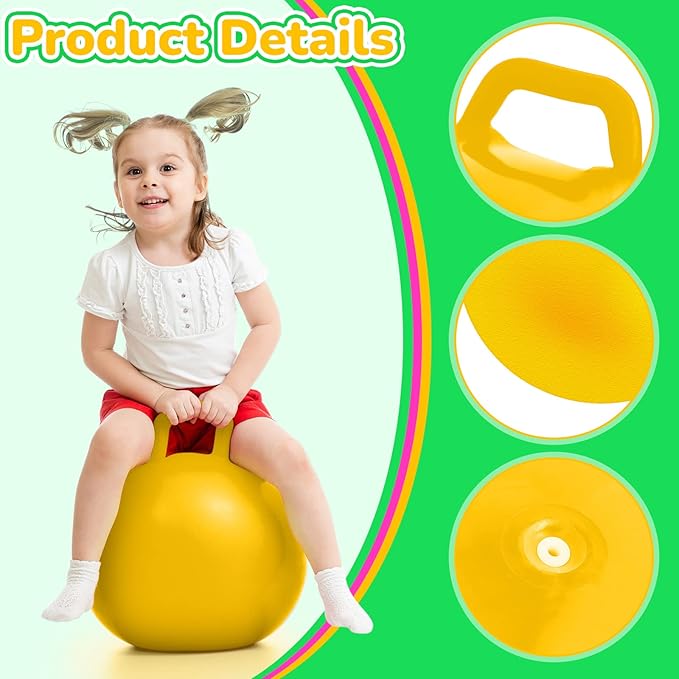 Lewtemi 3 Pcs 18 Inch Inflatable Bouncy Hopper Ball Large Round Jumping Balls with Handles for Kids Hopping Toys for 6 Years Old and Above Children Boy Girl(Pink, Yellow, Green)