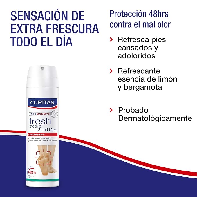 Henitara Curitas Fresh Active 2 in 1 Deodorant Spray for Pies with Octenidina, 150 ml, Unisex