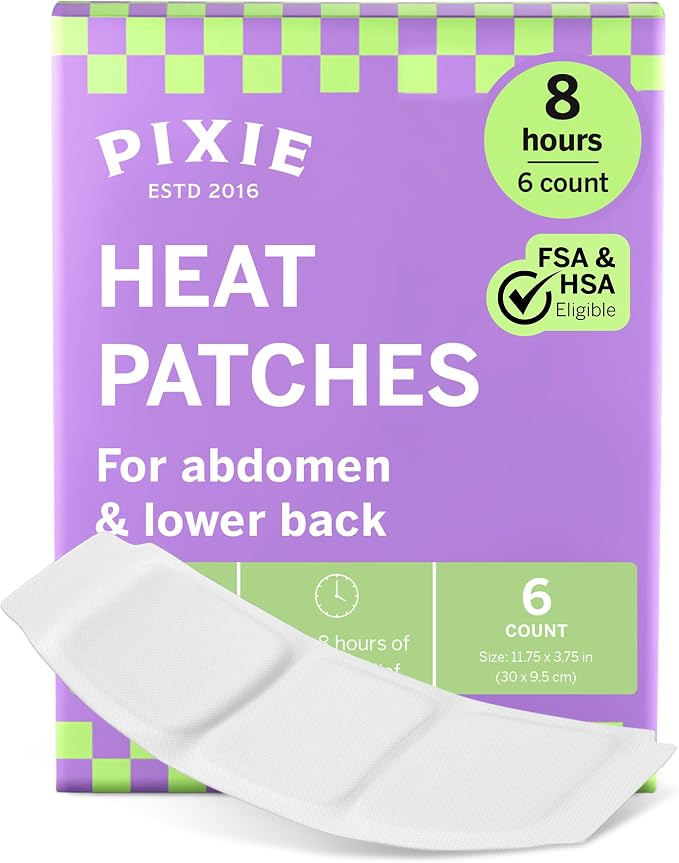 Pixie Heating Pad – Large Air-Activated Disposable Warmth Pads for Lower Abdomen & Back – Up to 8 Hours of Continuous Heat – Drug-Free, Portable & Discreet – 6 Count
