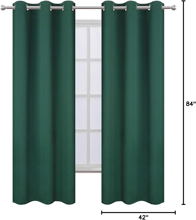 LEMOMO Dark Green Blackout Curtains/42 x 84 Inch/Set of Two Panels Grommet Bedroom Curtains