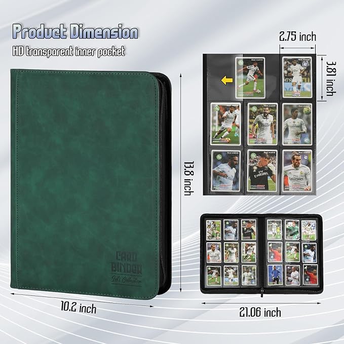 Trading Card Binder, Premium 9 Pocket Double Sided 540 Pocket PU Card Collection Binder, Collectible Trading Card Albums for MTG, TCG, Sport Card, Game Cards (Dark Green)