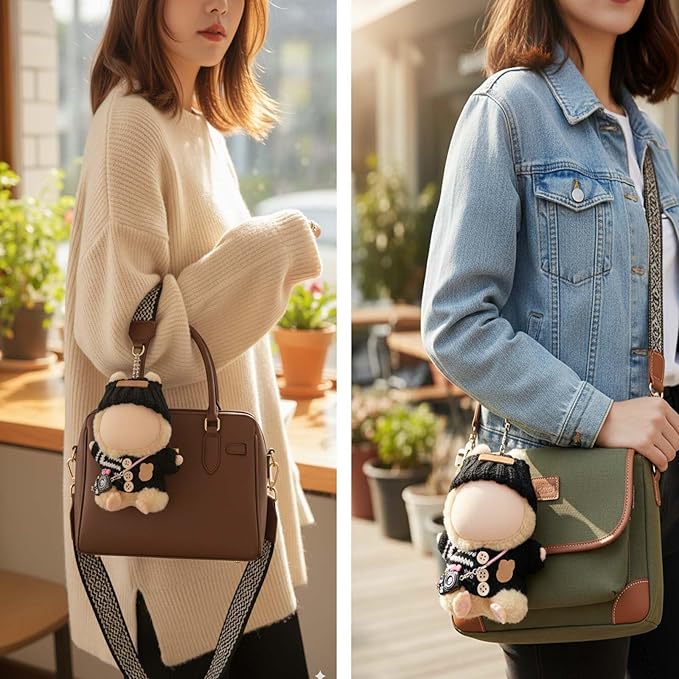 Clothes Outfits for 17cm Doll 6 Piece Set Crochet Hat Sweater Backpack Camera Cute Clothes Accessories Suit No Doll (Khaki,Black)