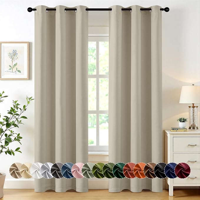 MIULEE Blackout Curtains for Bedroom 2 Panels 40 x 84 Inch Long Sand | Thermal Insulated, Living Room Darkening Grommet Drapes, Noise Reducing, Light Blocking Window Treatments