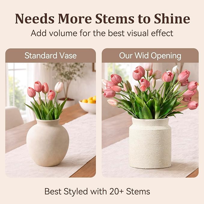 Ceramic Flower Vase 7.5 inch Farmhouse Rustic Vase for Home Decor Handcrafted Pottery Terracotta Vases for Dining Table Decor Fireplace Living Room Bathroom Wedding Centerpiece (M-Off White)