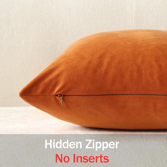 Throw Pillow Covers 16x16 Orange: Pack of 2 Cozy Soft Velvet Square Modern Luxury Decorative Throw Pillow Cases for Sofa Couch Living Room Bed Home Decor