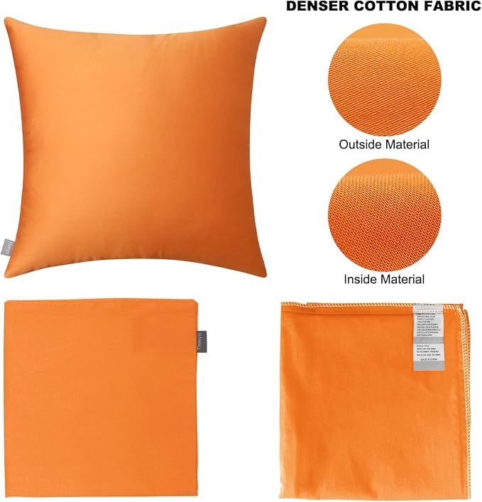 Thmyo 4-Pack 100% Cotton Comfortable Solid Decorative Throw Pillow Case Square Cushion Cover Pillowcase Sublimation Blank Halloween DIY Throw Pillow Covers for Sofa Bed(18x18 inch/45x45cm,Fall Orange)