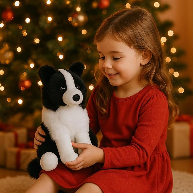 Border Collie Stuffed Animal Plush Dog Toy, 12 Inch, Soft Realistic Black and White Puppy, Cuddly Farm Animal Plushie for Kids, Girls, Boys, Birthday