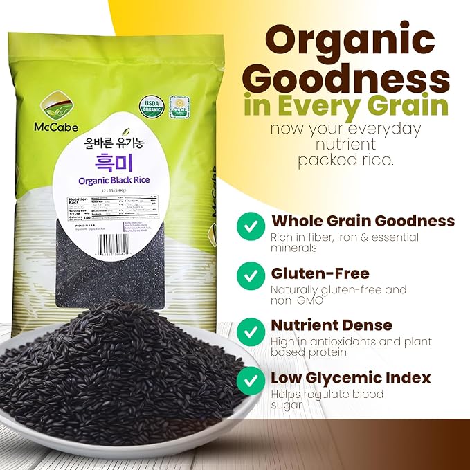 McCabe Organic Black Rice - Gluten Free Black Rice - Rich in Fiber & Minerals | USDA and CCOF Certified | Packed in USA | 12 lbs Pack of 2