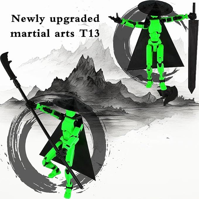 Already Assembled T13 Action Figure Accessories,Dummy 13 T13 Multi-Jointed Movable 3D Printed Toys (Green Orange)