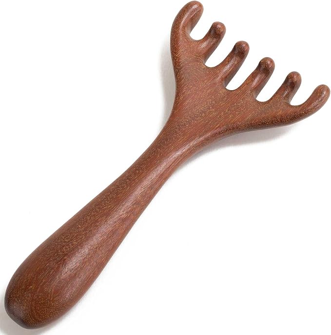 Head Massager Scalp, Wooden Scalp Massager, Foot Massage Tool | with storage pouch, natural Sandalwood, masajeador de cabeza, scalp massage for stress relax, foot massage for muscles relax