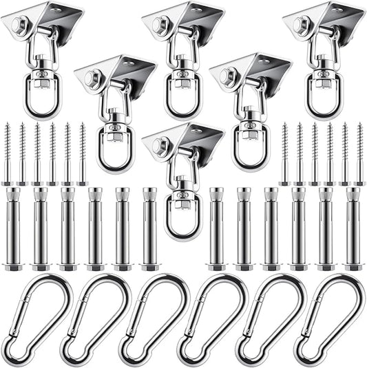 Tandefio 6 Sets of Robust Swing Hangers for Wooden Concrete Set with Hook Screw Bolt Washer 360 Swivel Stainless Steel Swingset Accessory for Porch Patio Yoga Indoor Outdoor, 2000 LB Capacity, Silver