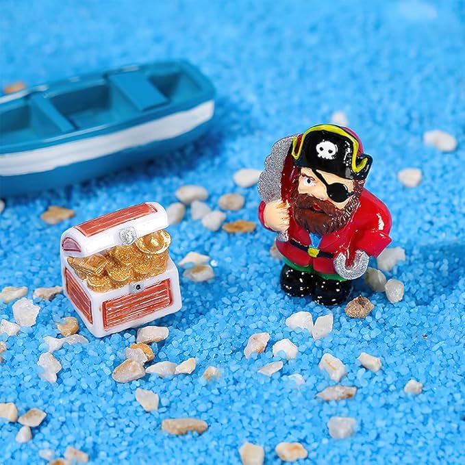 Pirate Theme Figures Miniature Play Set Mini Pirate Ship Collection Playset Cake Toppers for Fairy Garden Ornament, Landscape Scenes,Dollhosue,Party Favor