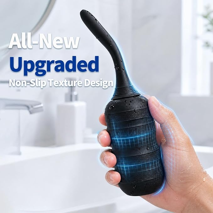 Anal Douche for Men Women, Portable Enema Cleansing Kit with 7 Spray Holes, Flexible Tube & Non-Slip Textured Bottle with Travel Storage Bag for Colon Cleansing & Daily Hygiene