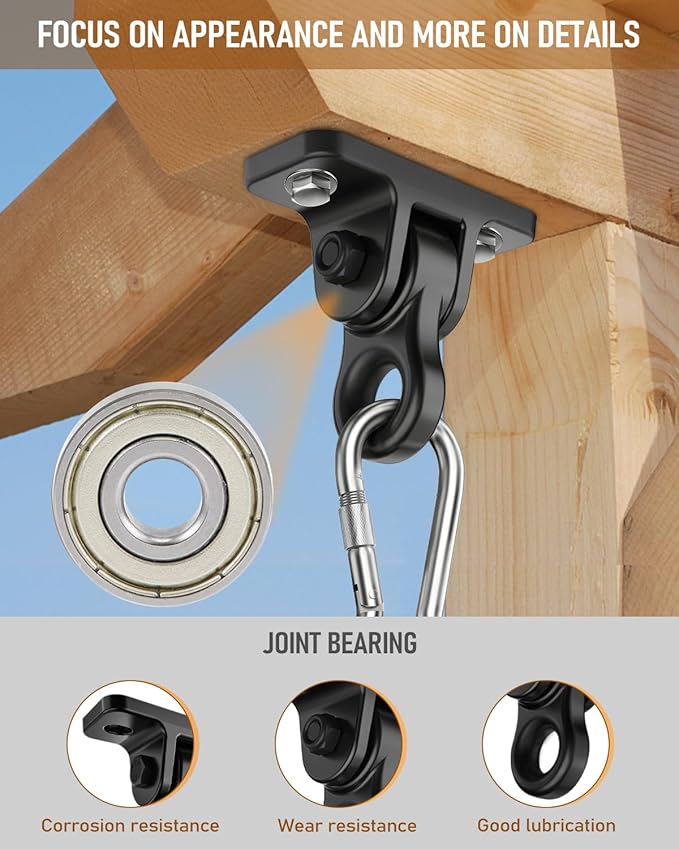 Heavy Duty Porch Swing Hangers Kit, with Screws Bolts for Wooden Sets Playground Porch Patio Yoga Seat Indoor Outdoor Hanging Snap Hooks (8 Pack Black)