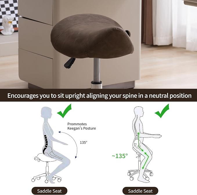 FIRAVOE Saddle Stool, Swivel Saddle Stool with Wheels, Adjustable Rolling Stool 18"-26", Faux Leather Rolling Stool for Salon, Massage, Clinic, Lab, Office (Tan, 1PCS (18"-26"))
