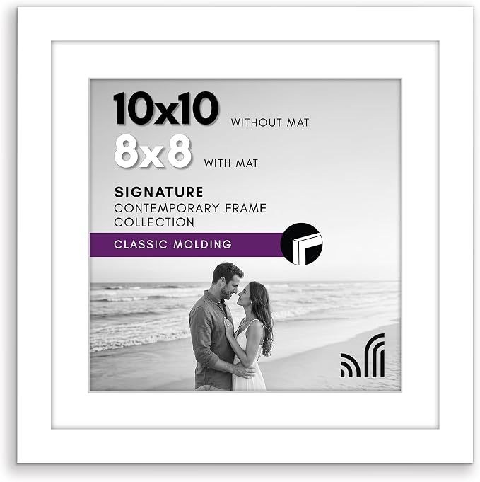 Americanflat 10x10 Picture Frame - Matted to 8x8 - Engineered Wood - White | Shatter-resistant glass, sawtooth hangers included, fits photos, posters and art