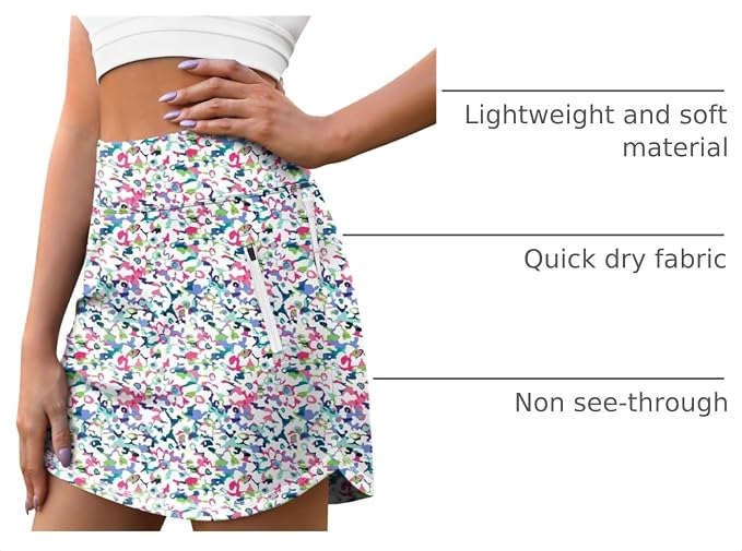 LouKeith Golf Skirts for Women Tennis Skirt with Zipper Pockets High Waisted Running Casual Athletic Skorts Built-in Shorts