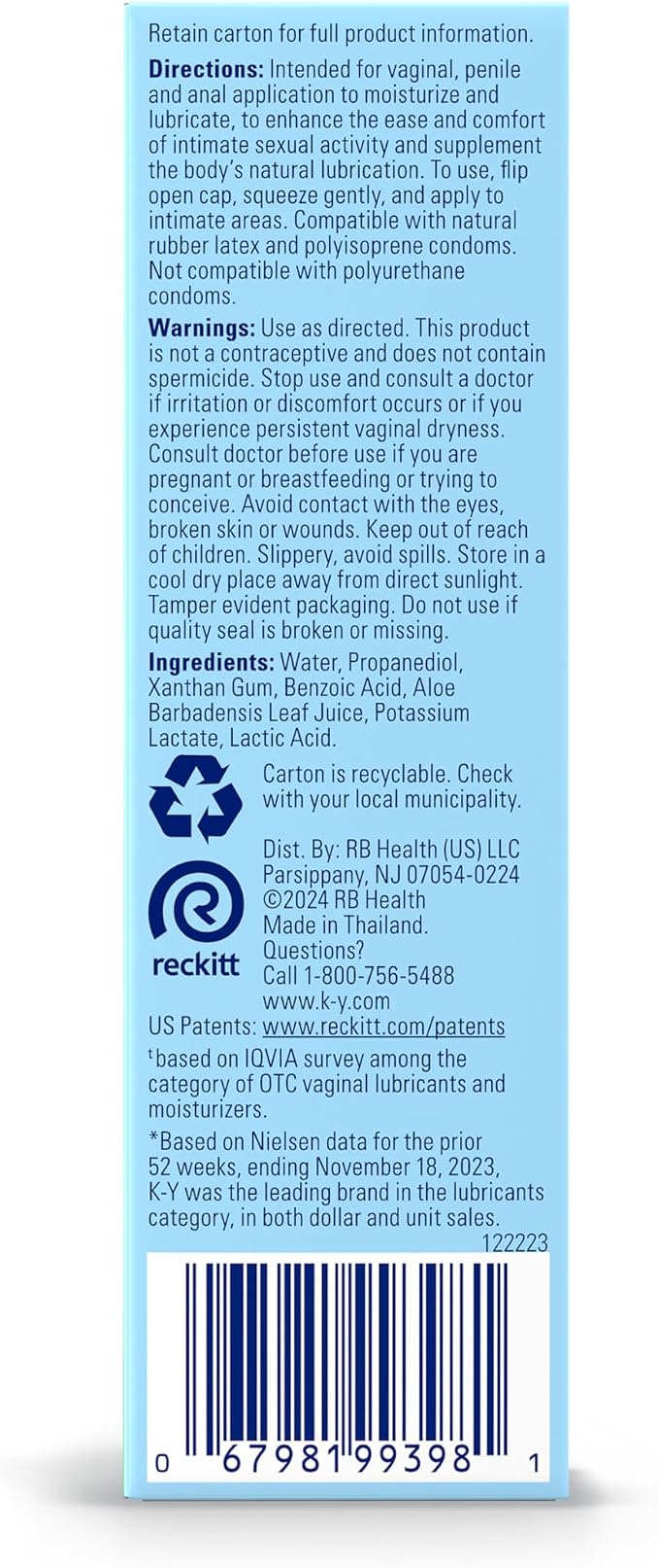 K-Y Natural Feeling with Aloe, Water Based Lube for Sex, Sex Toy & Anal Lube, Non-Sticky Personal Lubricant, Condom-Friendly, pH-Friendly, Travel Size Lubricant, 2.5 Fl Oz