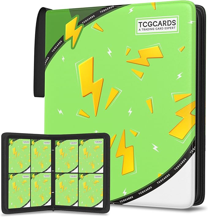 Trading Card Binder 4 Pocket,Card Binder 400 Pockets,Card Book Holder Cards with 50 Removable Sleeves,3-Ring Zip Design MTG/TCG/Sport Collectible Trading Card Albums Gifts for Boys and Girls(Green)