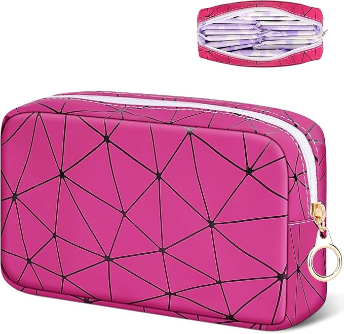 Likesing Tampon Holder for Purse, Leather Period Bag Sanitary Napkin Storage Bag for Girls Womens, Portable Feminine Emergency Pad Period Pouch(Rose red)