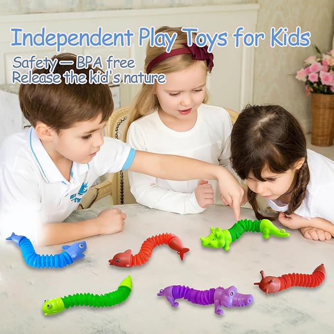 Pop Tubes Fidget Toys 24 Pcs,Party Favors Supplies Birthday Gifts for Kids Adults,Easter Basket Goodie Bag Stuffers,Sensory Toys for Anxiety ADHD Stress Relief,Treasure Box Toys Classroom Prizes