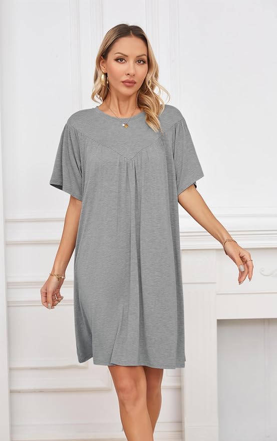 VintageClothing Nightgowns for Women Soft House Dresses Sleepshirts Short Sleeve Sleepwear Night Dress Moo Moo Nightgown