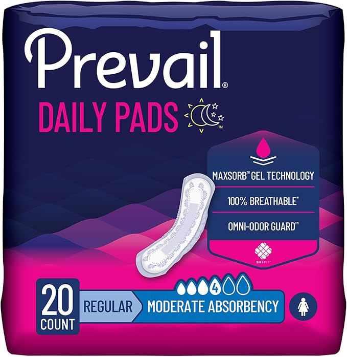 Prevail Incontinence Bladder Control Pads for Women, Moderate Absorbency, Regular Length, 20 Count | Disposable, Incontinence, Regular