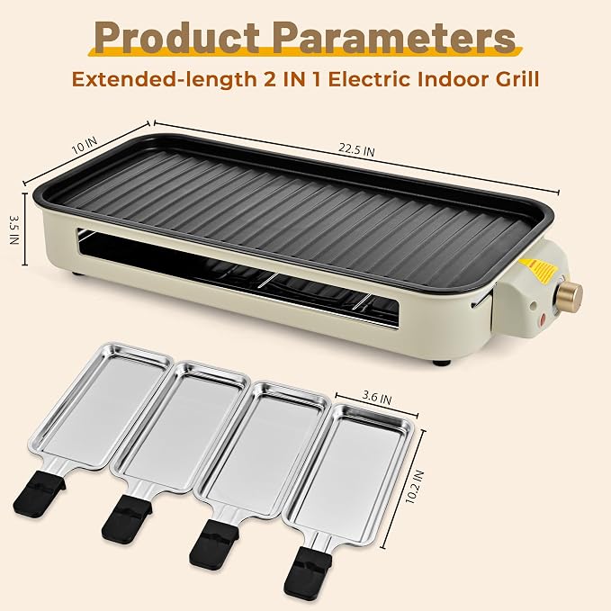 Pukomc Electric Indoor Grill,2 in 1 Indoor Grills for Kitchen | Grill Net & Non-Stick Cooking Removable Plate, Temperature Control, Dishwasher Safe, 1800W Large Smokeless
