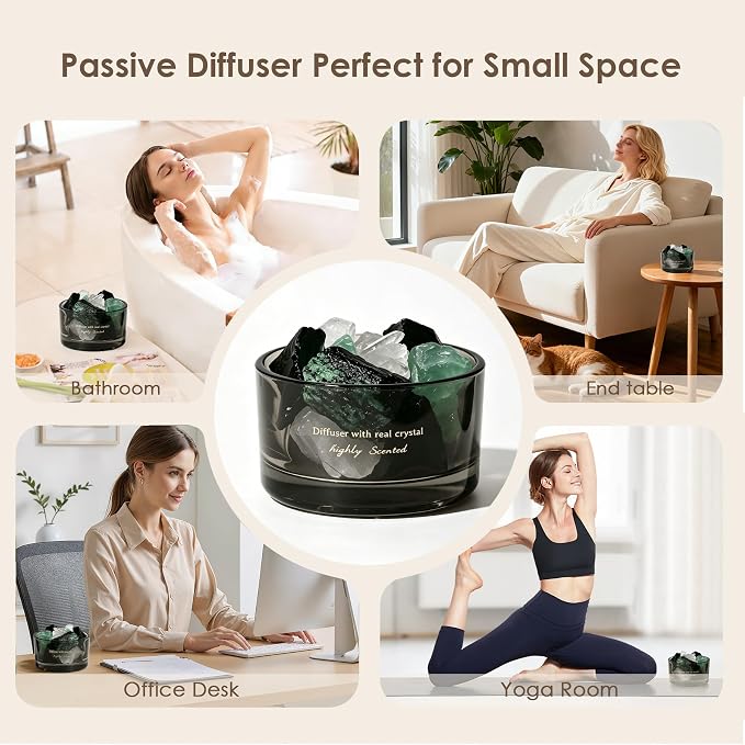 Crystal Stone Aroma Diffuser with Essential Oils for Home, Bathroom, Office, Home Decor & Fragrance 2 in 1, Chic Aromatherapy Gift Set (Jasmine Scent)