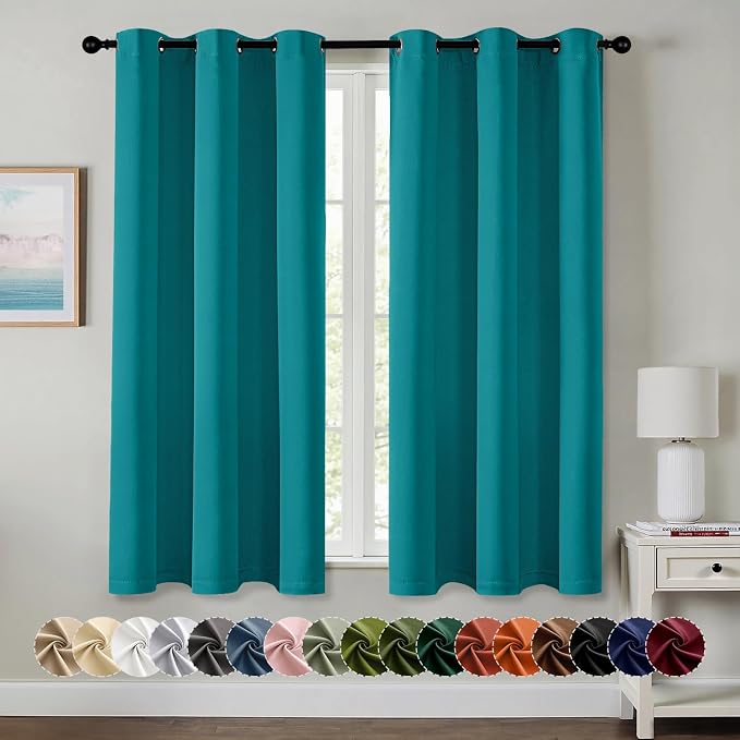 MIULEE Blackout Curtains for Bedroom 2 Panels 40 x 45 Inch Long Teal | Thermal Insulated, Living Room Darkening Grommet Drapes, Noise Reducing, Light Blocking Window Treatments