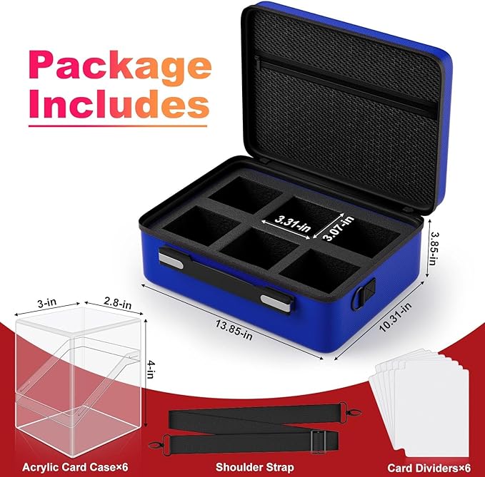 Proijeut Card Deck Box with Portable Case, 6 Pack Clear Commander Deck Box with 6 Dividers, Holds 600+ Double Sleeved Cards, Fit for MTG, YuGiOh, TCG (Blue)