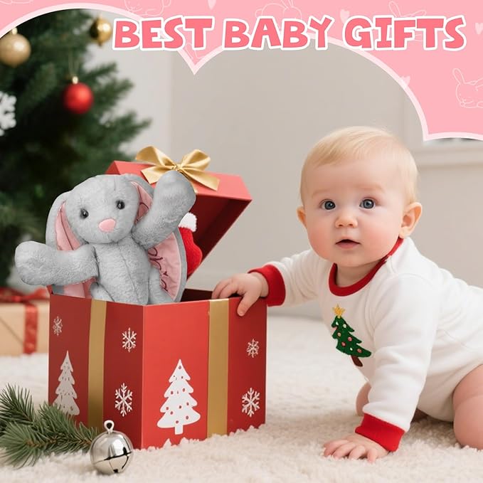 Personalized Bunny Plush Stuffed Animal with Embroideried Name Custom Toddler Stuffed Rabbit Doll Kids Bunny Plush Toys Personalized Baby Girls Boys Newborn Gifts for First Birthday Easter