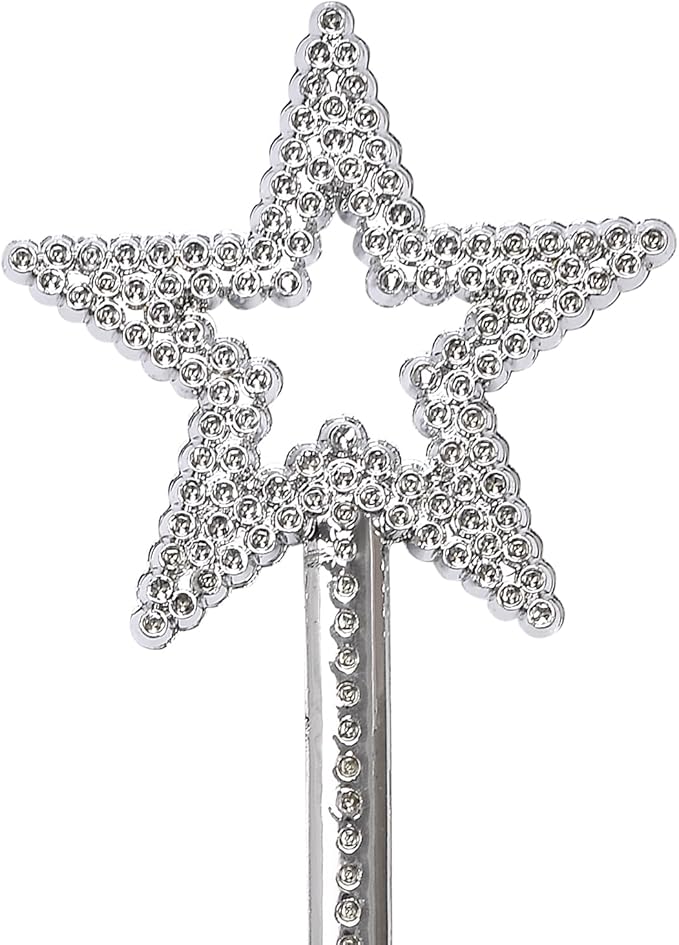 2 Pack Silver Princess Star Wand, Crown Wands Angel Magic Wand for Girls Birthday,Dress up and Halloween Costume Supplies (Silver Star Crown)