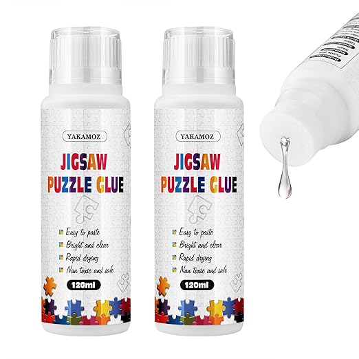 YAKAMOZ Jigsaw Puzzle Glue with Sponge Head for Adults Clear Water-Soluble Craft Glue Quick Dry for 1000/1500/3000 Pieces of Puzzle,240ML