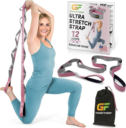 Gradient Fitness Stretching Strap for Physical Therapy, 12 Multi-Loop Stretch Strap 1.5" W x 8' L, Neoprene Handles, Physical Therapy Equipment, Yoga Straps for Stretching, Leg Stretcher.