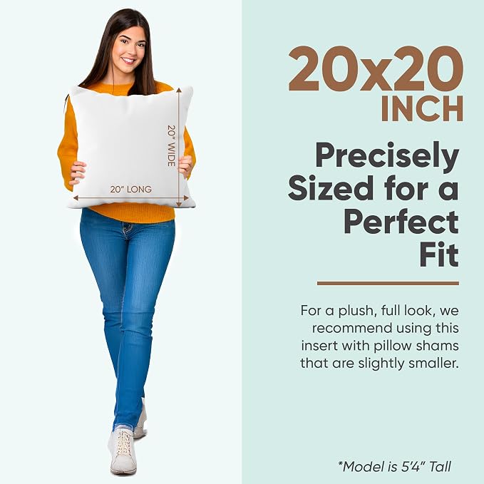 Pillowflex Synthetic Down Pillow Insert 20x20 in - Karate Chop Pillow | Large Square Sham Form, Plush Polyester Cotton Blend, Cloud-Like Comfort, Clump-Resistant Fill, Smooth Elegant Finish