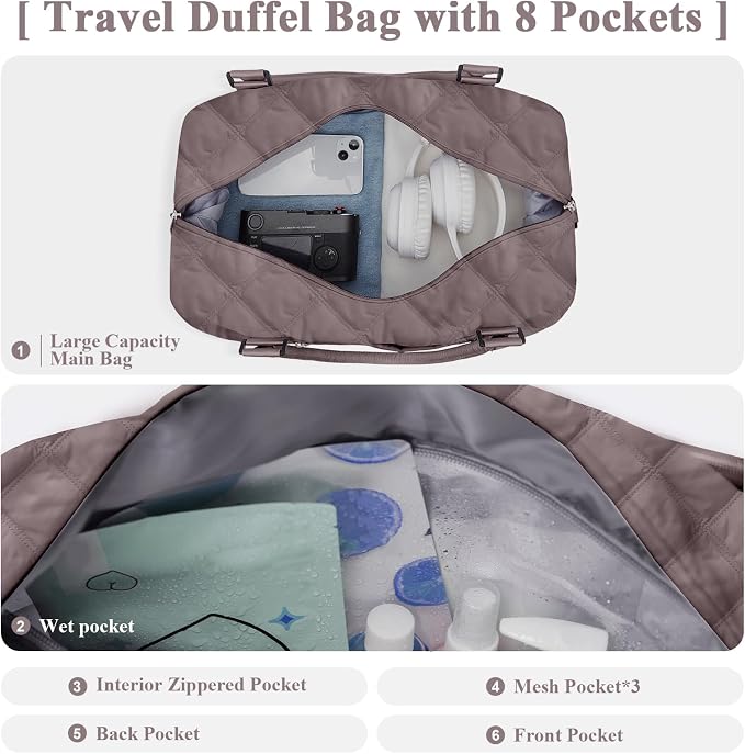 Travel Duffel Bag, Carry On Overnight Weekender Bags for Women | Travel Bag with Wet Pocket & Trolley Sleeve, For Spirit Airlines 18x14x8 Personal Item Bag