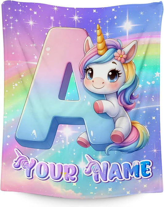 Personalized Blankets for Girls - Unicorn Blanket Gifts for Kids - Custom Throw with Name for Unicorn Lovers - 30"x40" Cute Throws for Couch, Office - Monogram Gift