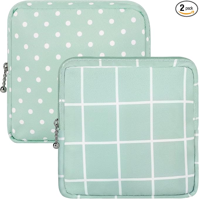 airogym 2 Pack Period Bag for Womens, Sanitary Napkin Storage Bag, Functional Waterproof Sanitary Pads Bags for Panty Liners, Tampons, Menstrual Cups Pouches, Sanitary Pads Organizer with Zipper