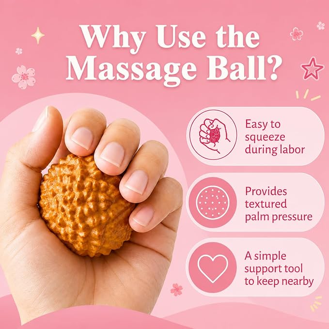 Birth Comb & Acupressure Massage Ball Set, Labor and Delivery Essentials | Wooden material, sensory focus, hospital bag essentials, mom-to-be gift