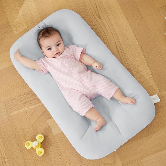 Baby Lounger for Infants Babies 0-12 Months, Bionic Organic Lounger, Soft Cotton Breathable Infant Floor Seats & Loungers for Newborn Baby Shower Gifts (Gray)