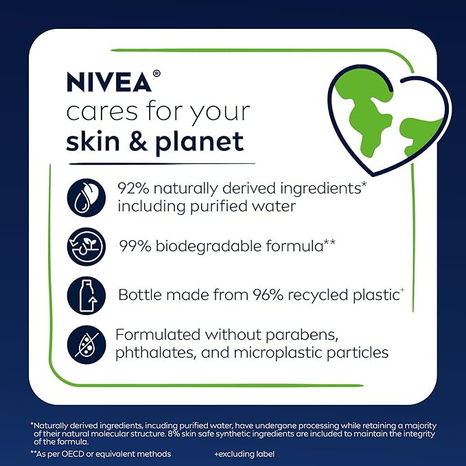 NIVEA MEN Sensitive Body Wash with Bamboo Extract, Moisturizing Body Wash for Sensitive Skin, Soap Free Shower Gel for Men with No Drying Alcohol, 16.9 Fl Oz Bottle, Pack of 3