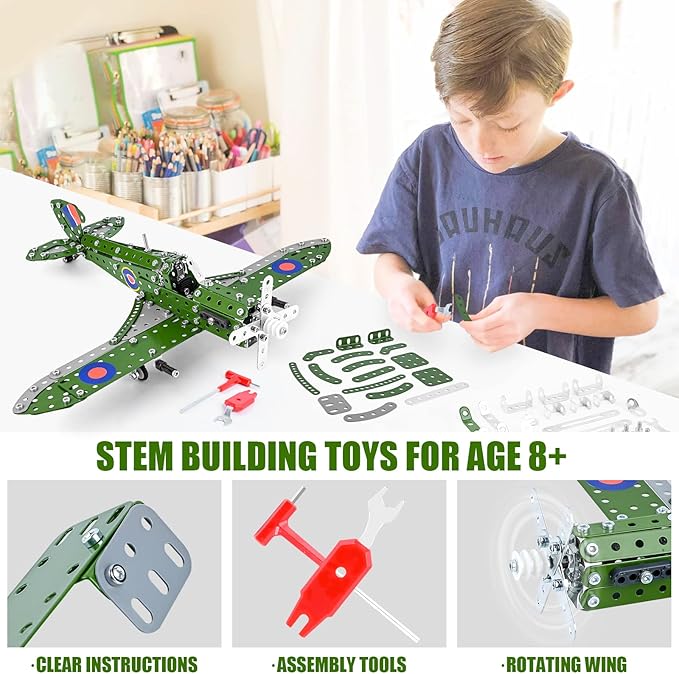STEM Building Toys Model Airplane Kits for Boys 8-12,Airplane Model Scale 1:32 Metal Building Kit,Construction Set Model Planes for Kids 8-12,Best Airplane Gifts for Hurricane Fighter Fans