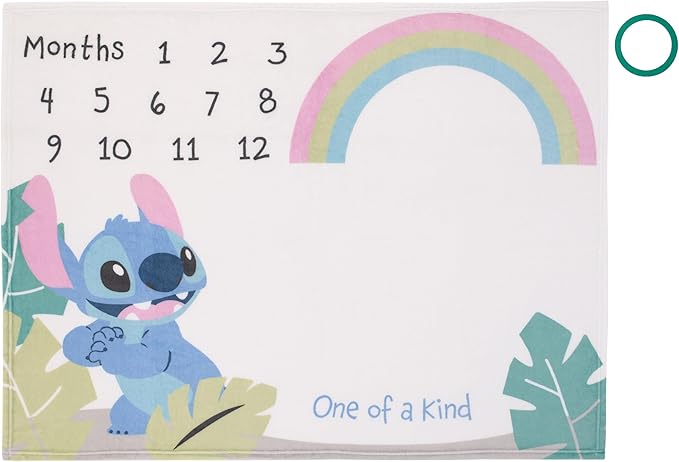 Disney Stitch Blue, Teal, Lime, Pink, and White One of a Kind Super Soft Photo Op Milestone Baby Blanket