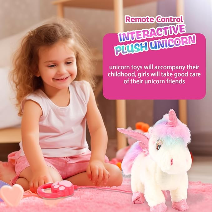Dollox Electronic Unicorn Pets Toys for Girls Age 3-6, Interactive Walking Talking Plush Horse with Remote Control, Toddler Unicorn Pretend Play Toy with Dress-Up Jewelry Set Kid Birthday Gift