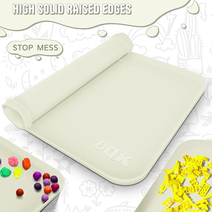 Silicone Art Mat for Crafts, 24" x 16" Painting Mat for Kids with Raised Sides to Stay Tidy, Paint Craft Mats for Clay, Resin, Slime, Jewelry-Making & Crafts Creation (White)