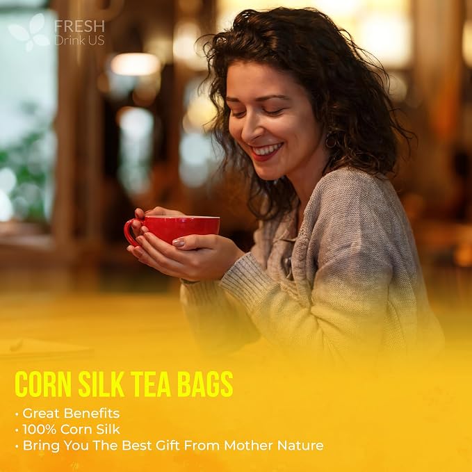 FreshDrinkUS, Premium 10 Tea Bags Corn Silk Tea, 100% Natural & Pure from Corn Silk. Herbal Tea. Clean Ingredients. Made with Natural Material Tea Bags. No Sugar, No Caffeine, Vegan.