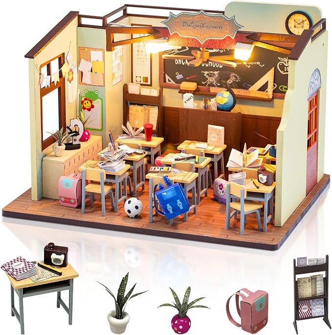 Foyucool DIY Miniature House Kit, Dollhouse Kit with LED Light, Mini House Building Kits for for Adult to Building, Christmas Home Decorations Gifts for Family and Friends, Classroom
