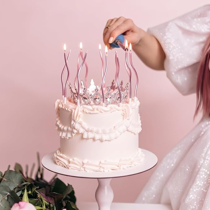 PHD CAKE 24-Count Rose Gold Spiral Long Thin Metallic Birthday Candles, Cake Candles, Birthday Parties, Wedding Decorations, Party Candles